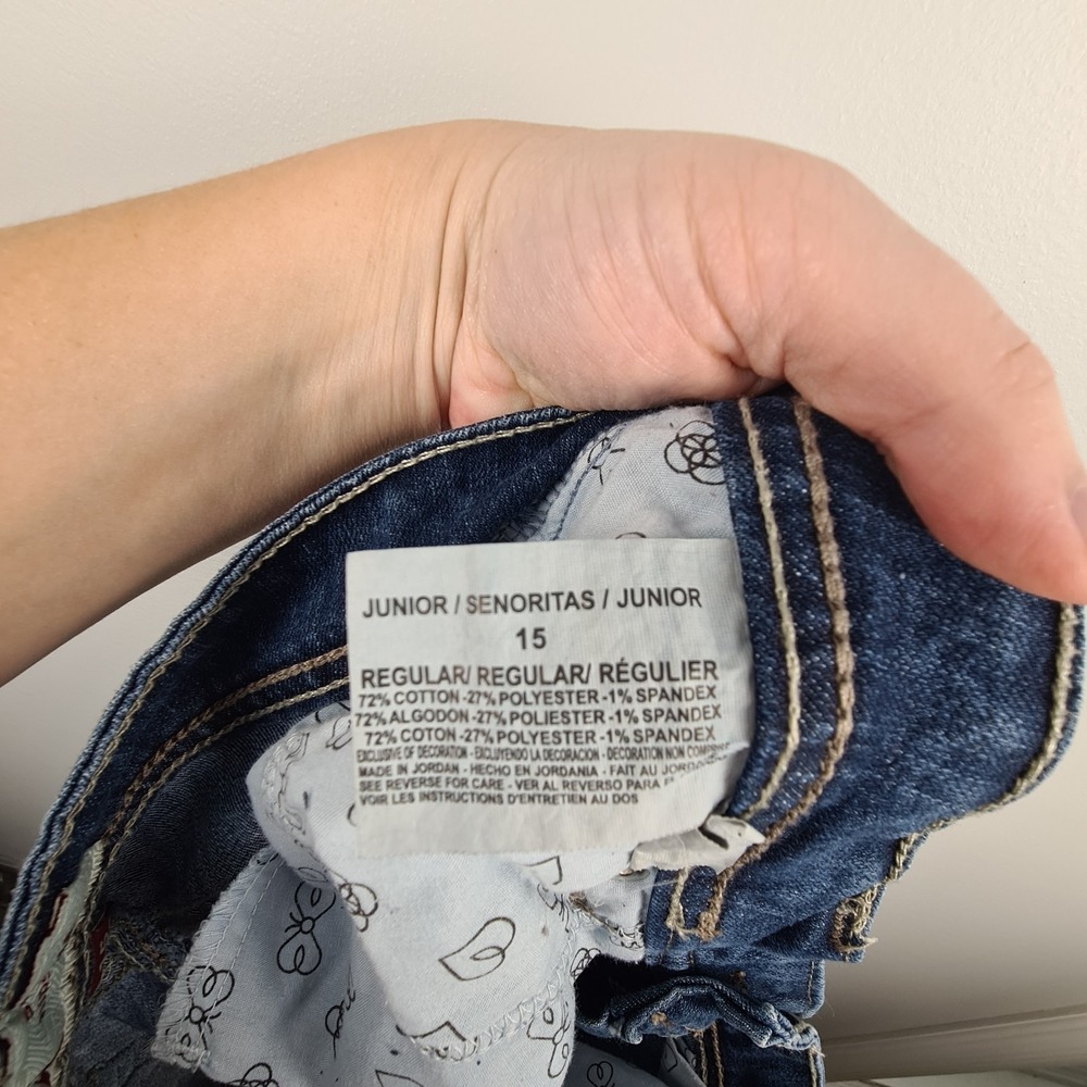 l.e.i. Jeans‎ Sophia Hipster Flare Womens 15 Stretch Denim Flap Pockets LEI Y2K - Picture 10 of 12